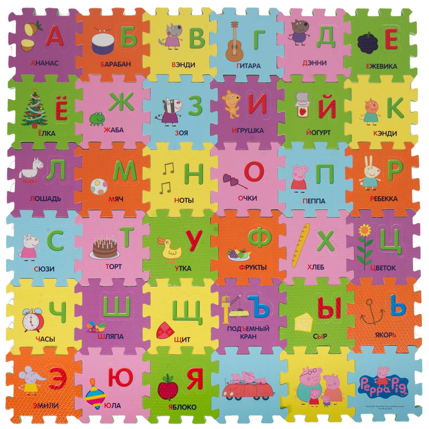 Коврик-пазл Свинка Пеппа Pig Учим азбуку с Пеппой 36 элементов 30128 - фото 1