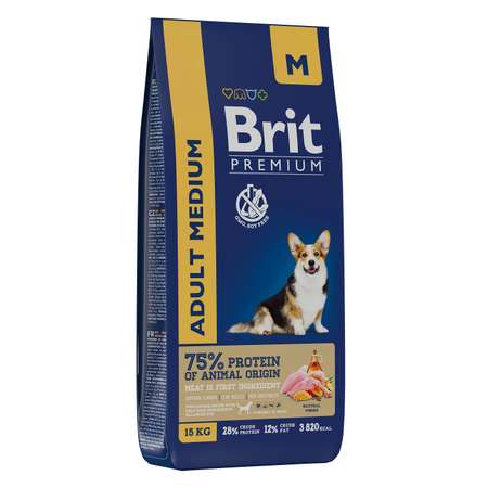 Корм для собак Brit Premium Dog Adult Medium с курицей 15кг