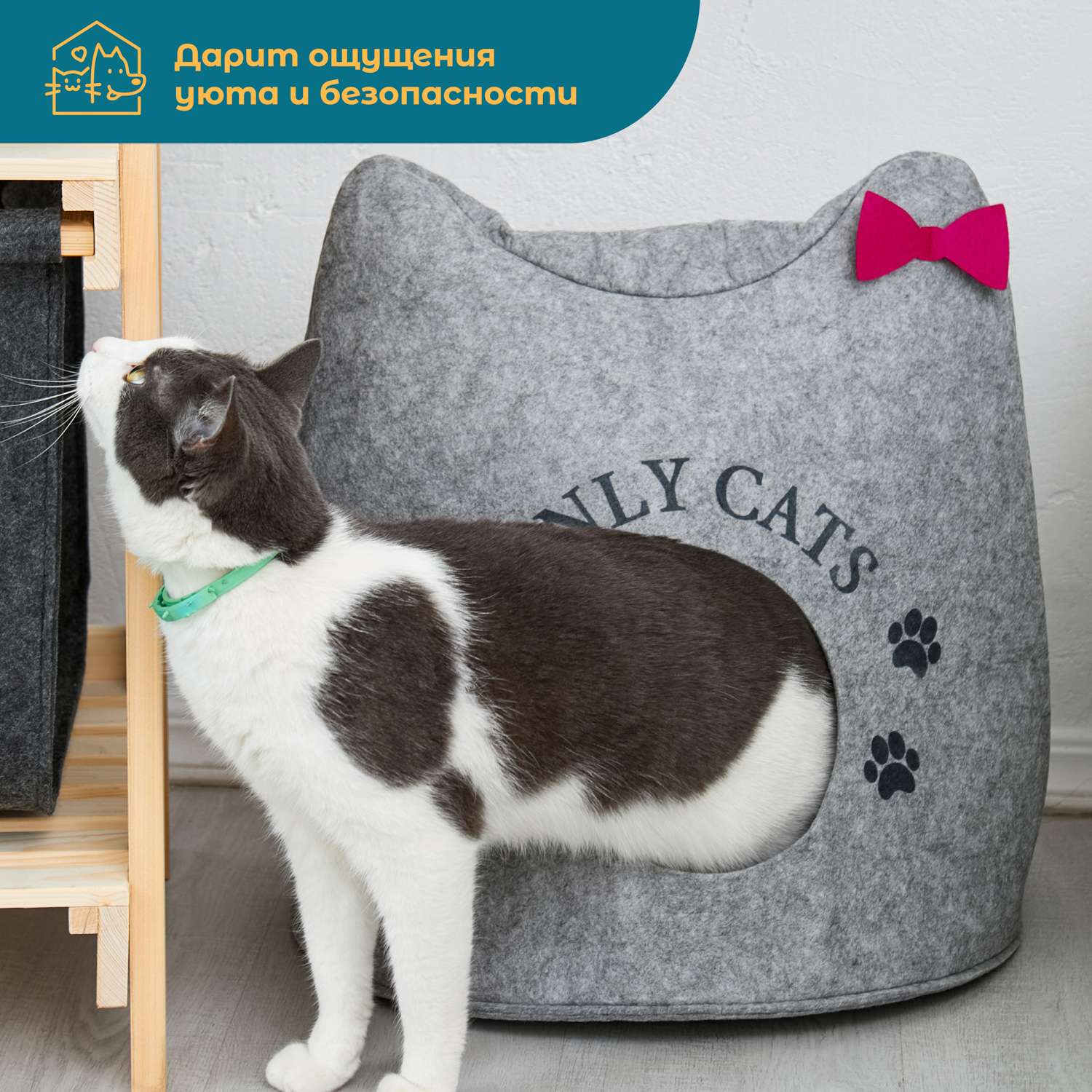 Домик для кошек Eva Ушастик Only cats войлок 46х46х43см - фото 3