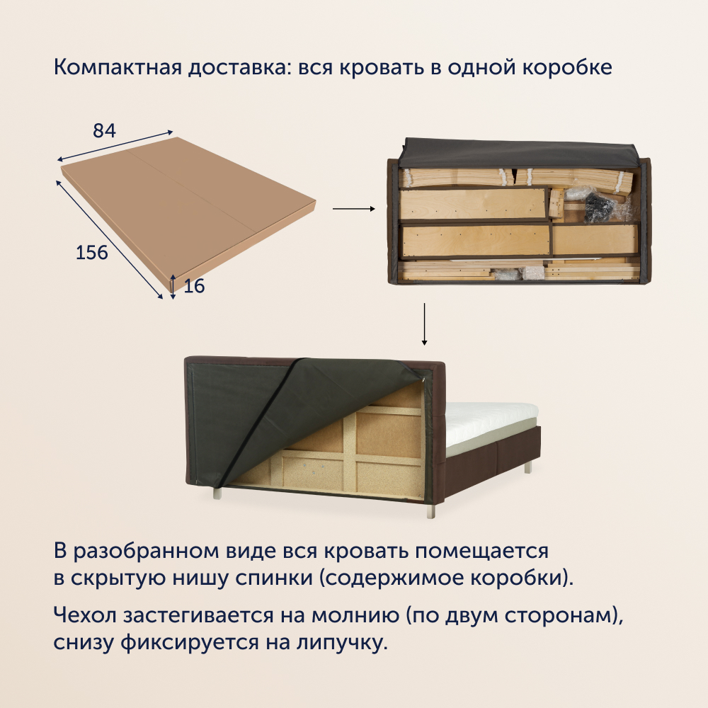 Двуспальная кровать buyson BuyGlory 200х140 коричневая микровелюр - фото 17