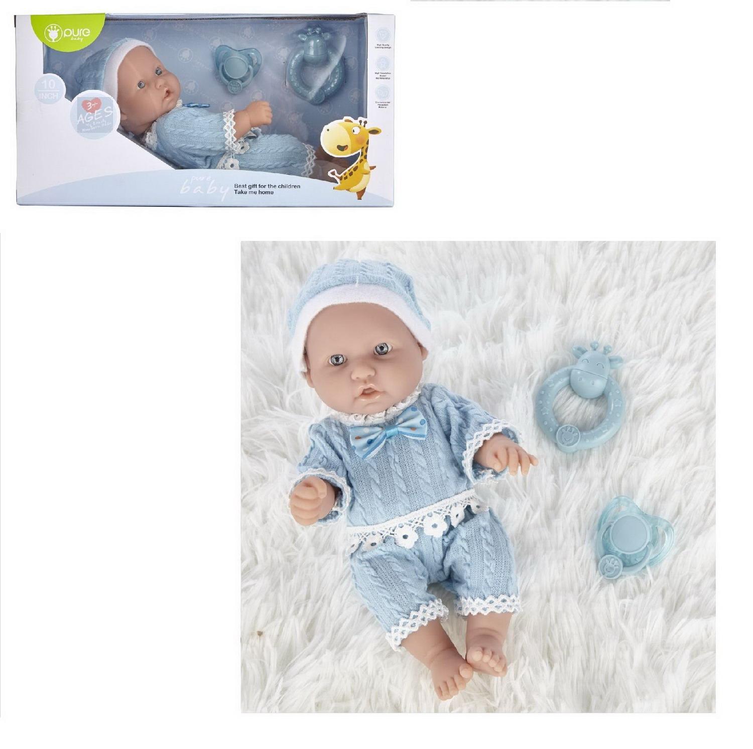 Кукла-пупс Junfa Pure Baby 25см в голубых кофточке шортиках шапочке с аксессуарами WJ-B9963 - фото 2