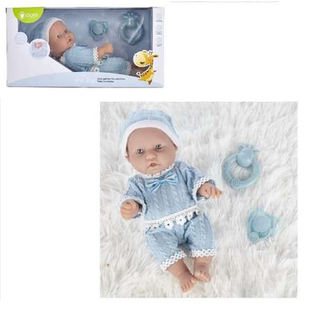 Кукла-пупс Junfa Pure Baby 25см в голубых кофточке шортиках шапочке с аксессуарами