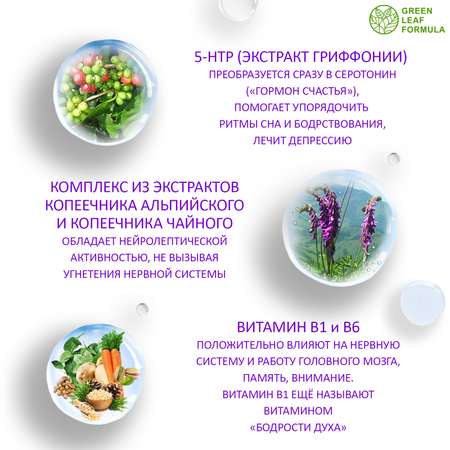 5-HTP таблетки от стресса Green Leaf Formula от тревоги депрессии успокоительное для взрослых витамины группы В