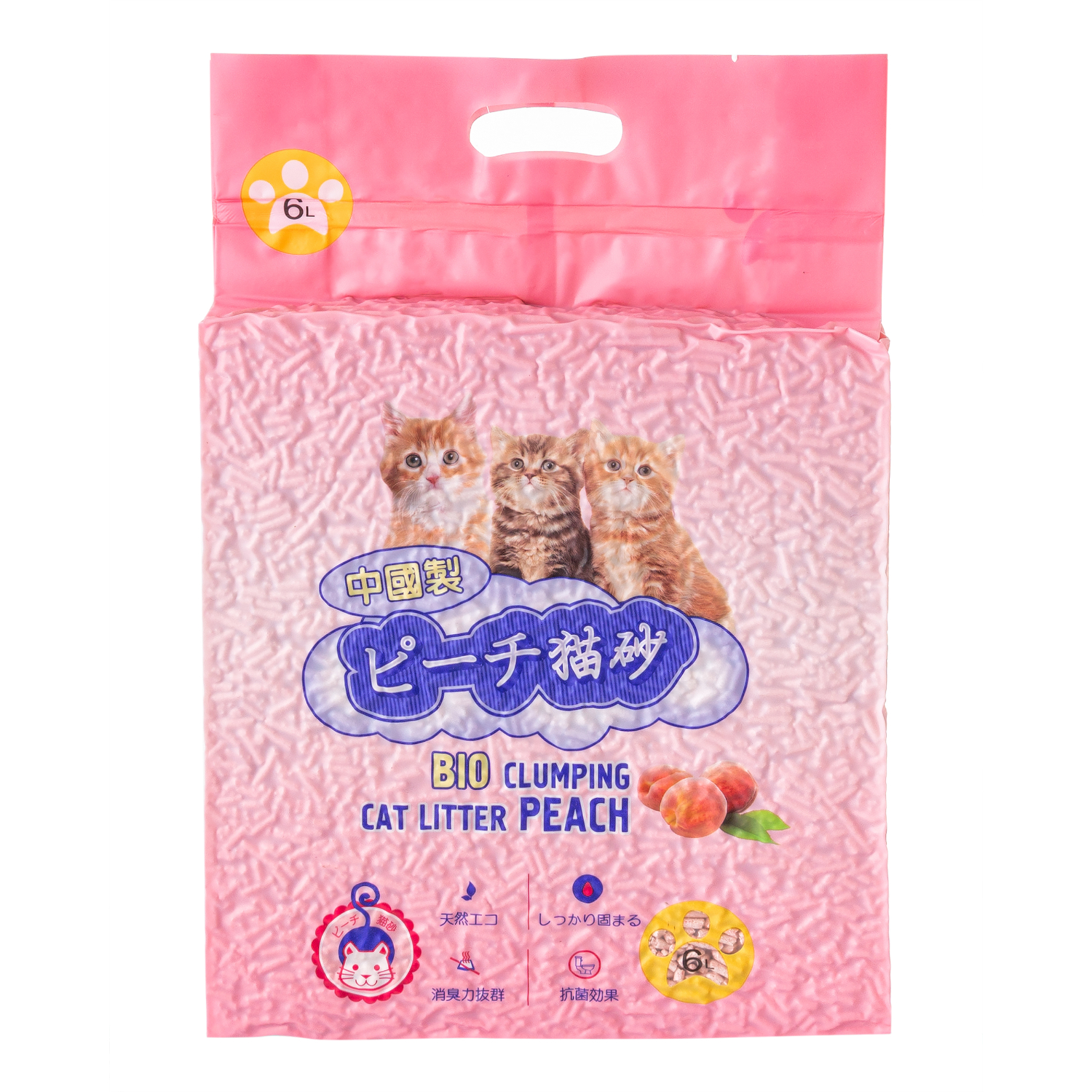 Наполнитель для кошек Hakase Arekkusu растительный комкующийся Персик 6л - фото 1