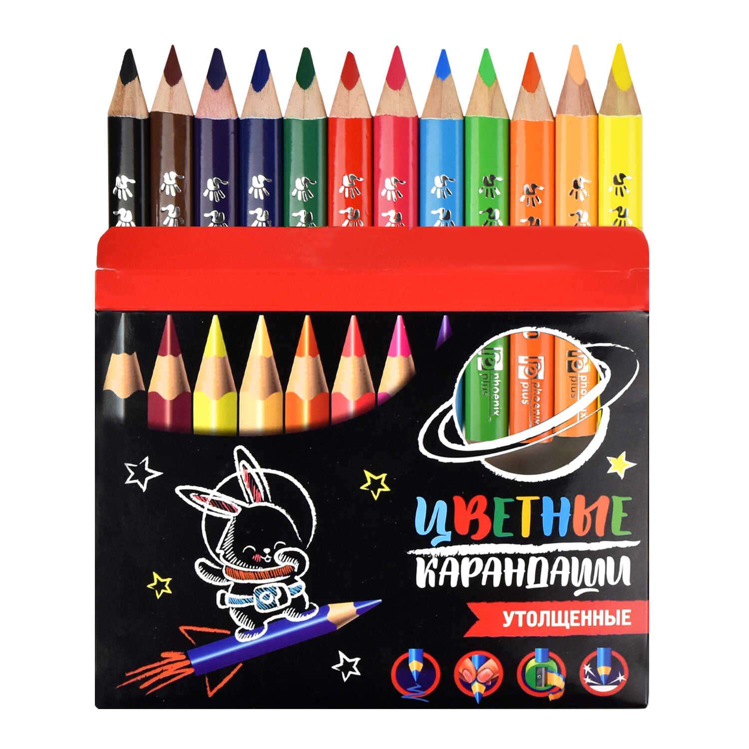 Цветные карандаши ФЕНИКС+ Зайка Космонавт 12 цветов - фото 2