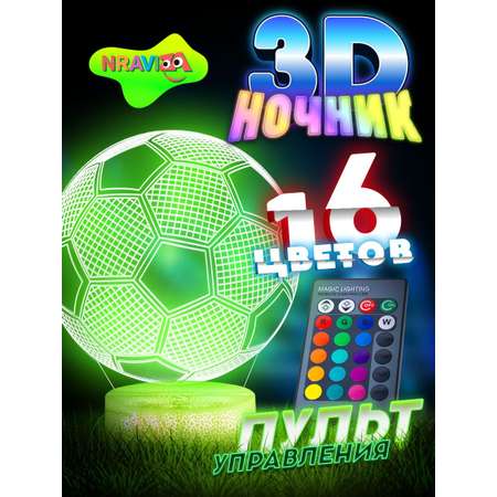 Детский 3d ночник - проектор NRAVIZA Детям Футбольный мяч с пультом управления на батарейках