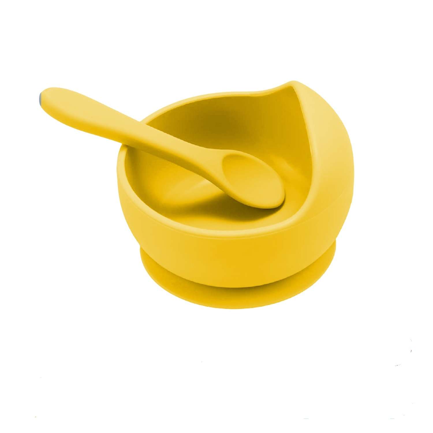 Набор детской посуды MIKMEL Bright Yellow силиконовая тарелка на присоске и ложка - фото 1