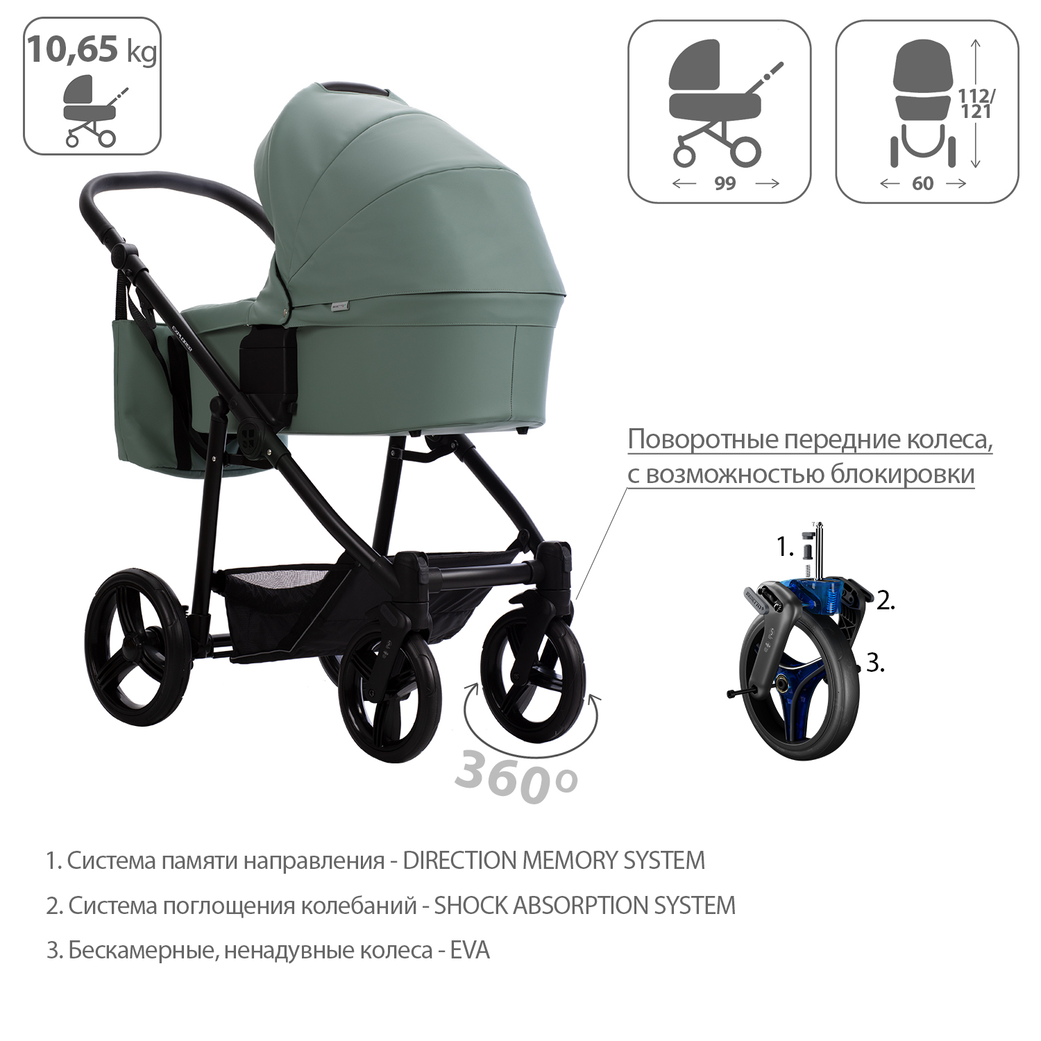 Коляска 2в1 Bebetto Explorer AIR PRO экокожа шасси Черное 07 - фото 4