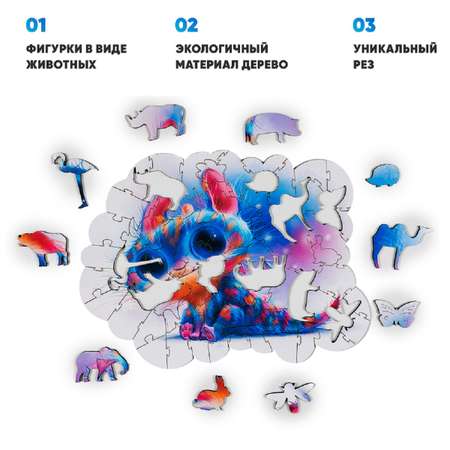 Деревянный пазл Melograno puzzle Новогодний Монстрик 65 деталей