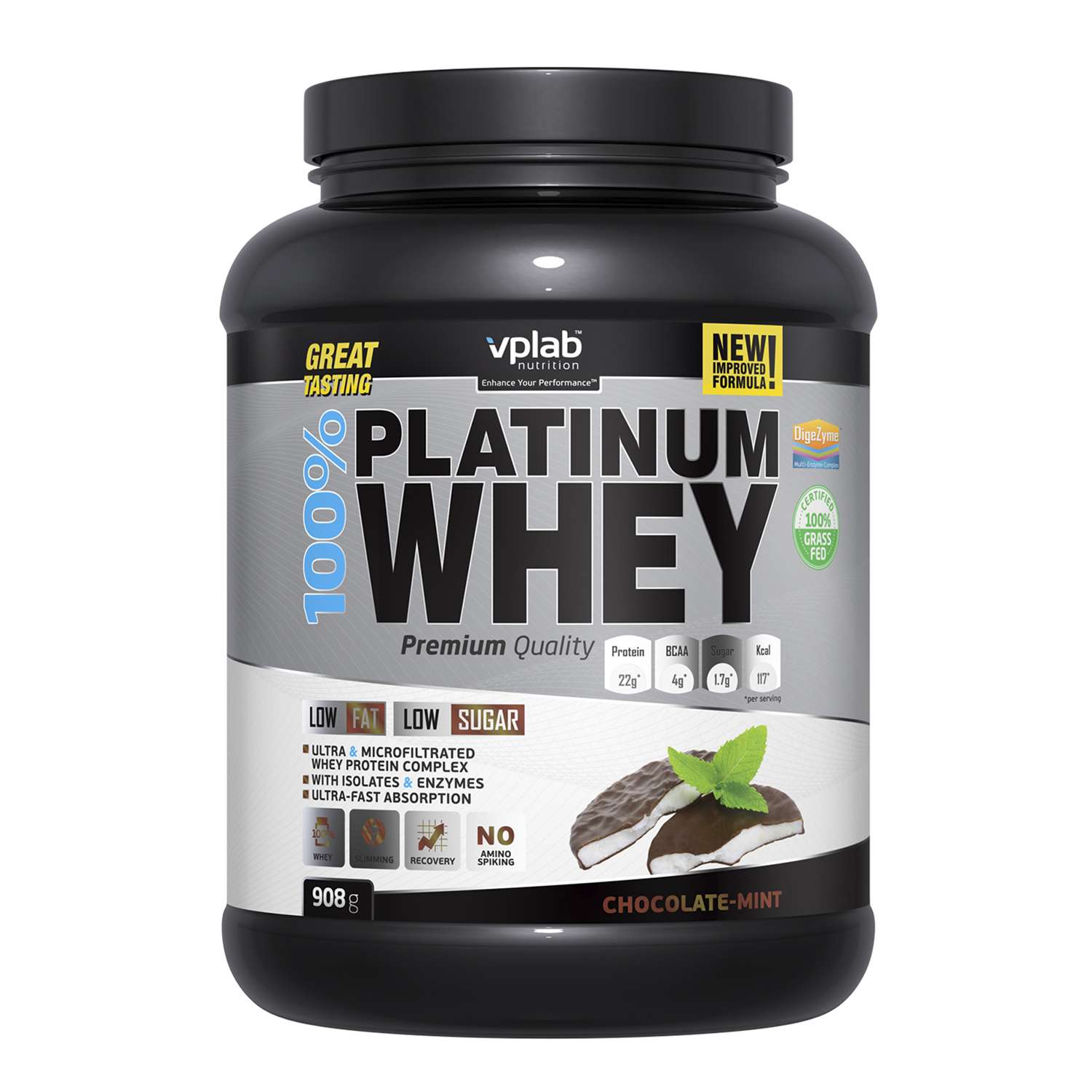 Протеин VPLAB Platinum Whey 100% шоколад-мята 908г - фото 1