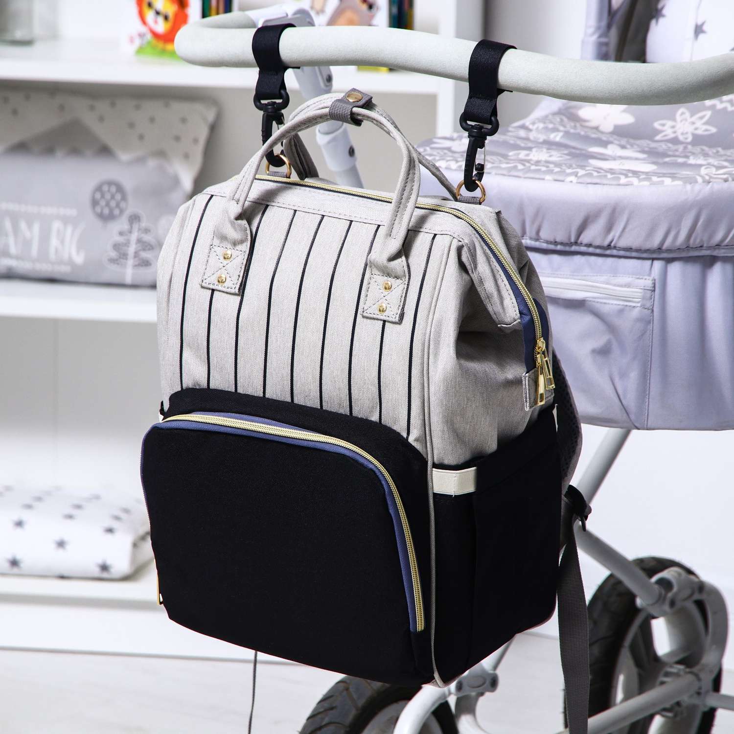 Сумка-рюкзак Sima-Land для хранения вещей малыша цвет серый/черный - фото 1