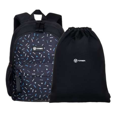 Рюкзак TORBER CLASS X Mini чёрный серый с орнаментом и Мешок для сменной обуви