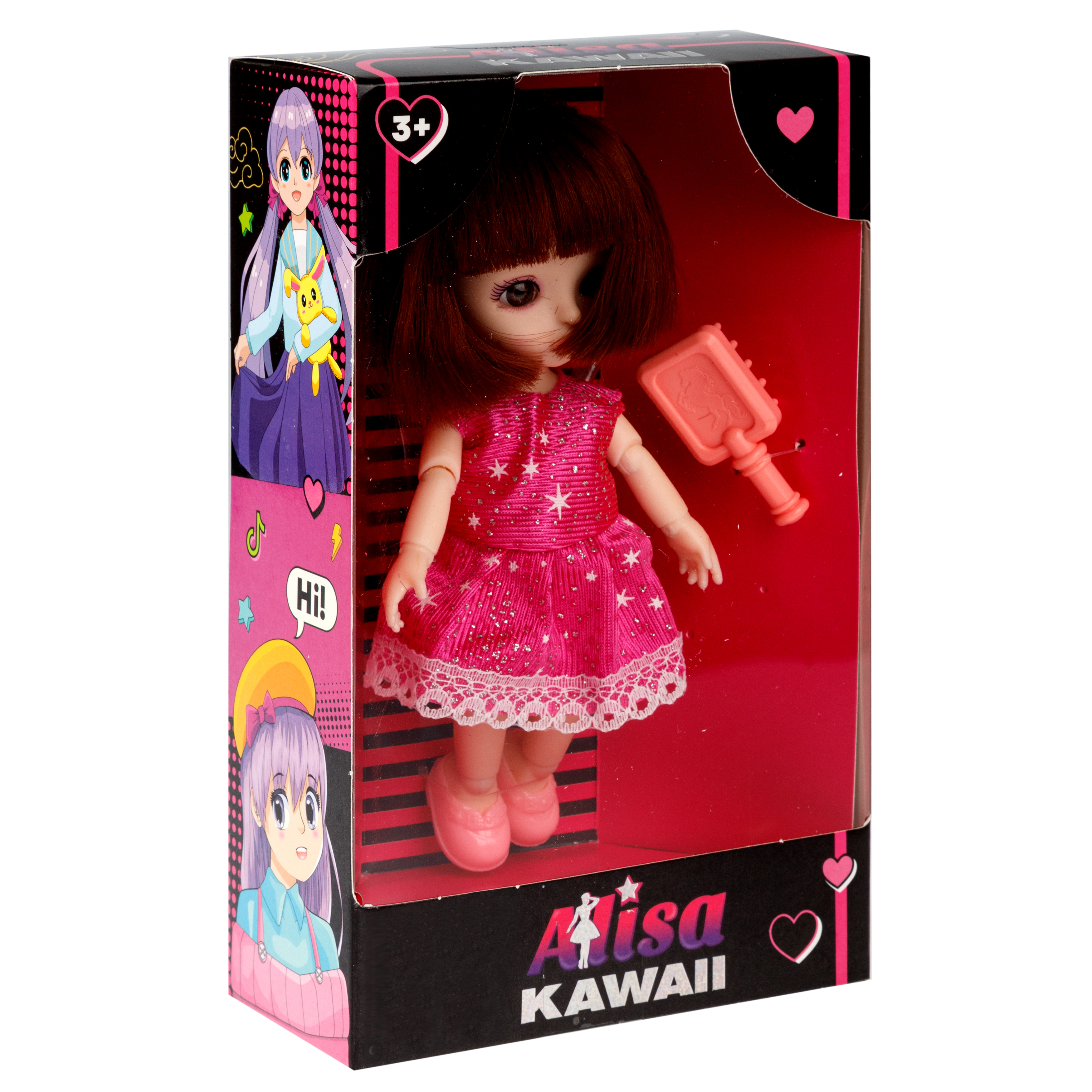 Кукла шарнирная 15 см 1TOY Alisa Kawaii mini с расчёской короткие темные волосы Т24347 - фото 14