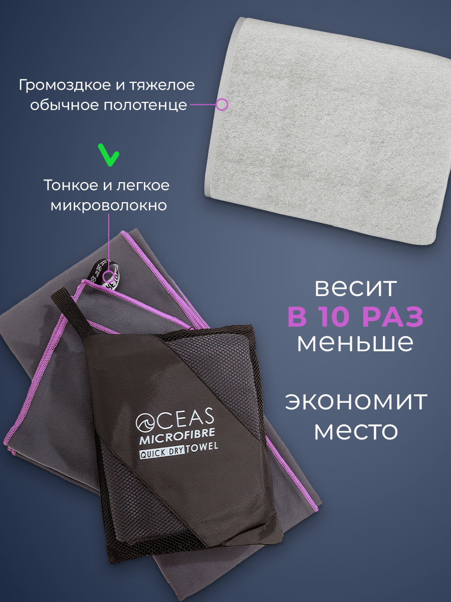 Полотенце спортивное OCEAS из микрофибры для фитнеса, цвет темно-серый 150х75 см - фото 9