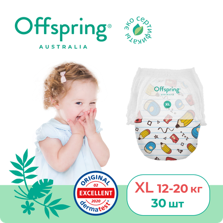 Трусики-подгузники Offspring XL 12-20 кг 30 шт расцветка Карандаши