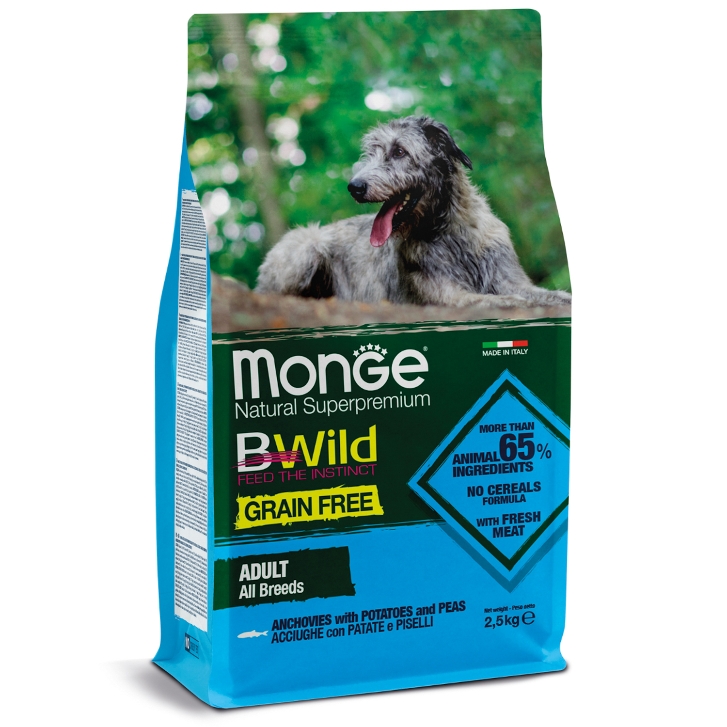 Корм для собак MONGE BWild Grain free из анчоуса c картофелем и горохом 2.5кг - фото 2