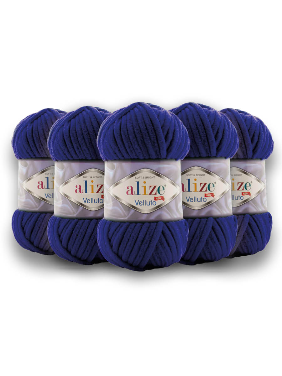 Пряжа для вязания Alize velluto 100 гр 68 м микрополиэстер мягкая велюровая 360 темно-синий 5 мотков - фото 3