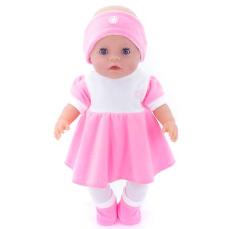 Комплект для пупса Модница 43-48 см: платье колготки повязка на голову и тапочки 6118 розовый