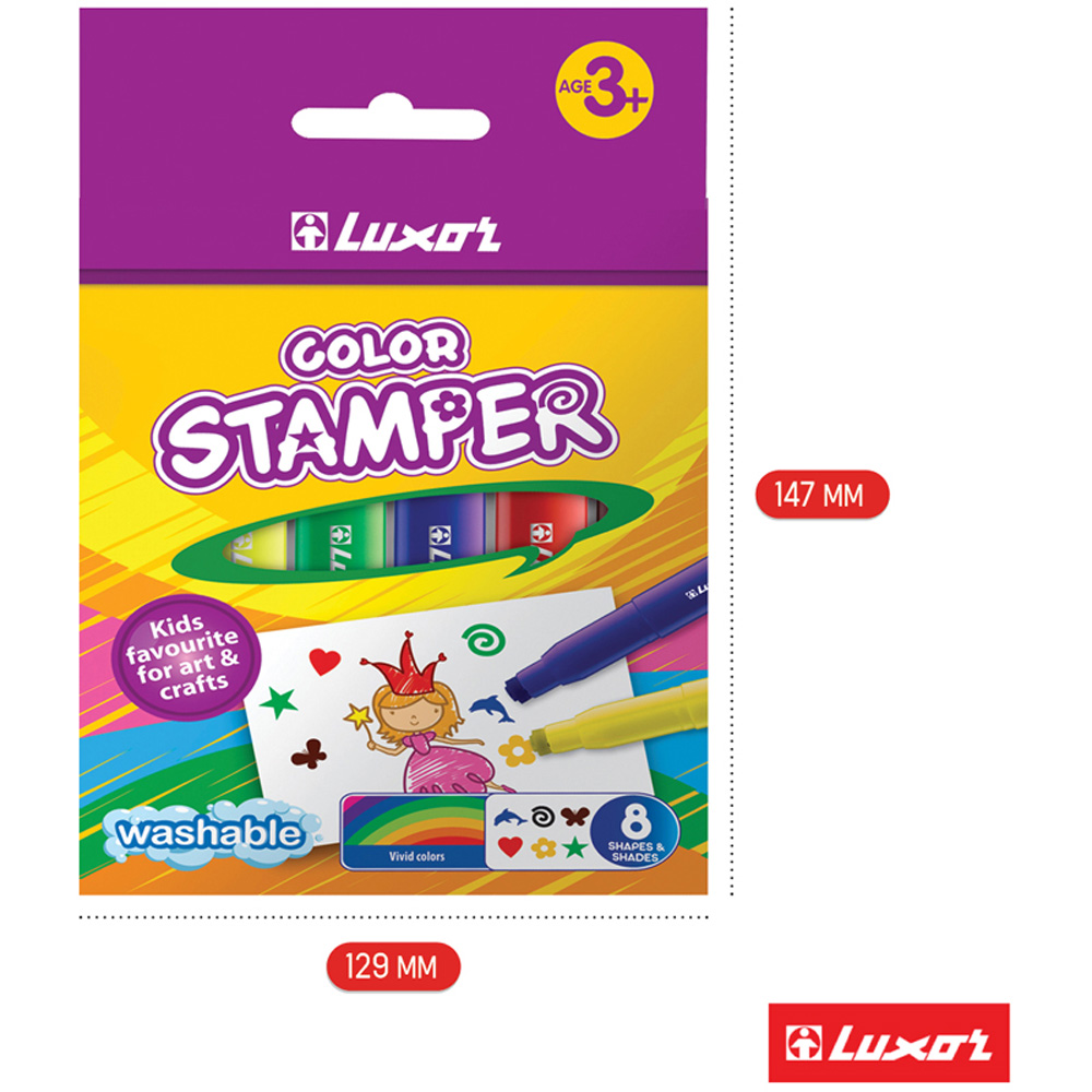 Фломастеры-штампы LUXOR Color Stamper 08 цв смываемые картон европодвес - фото 5