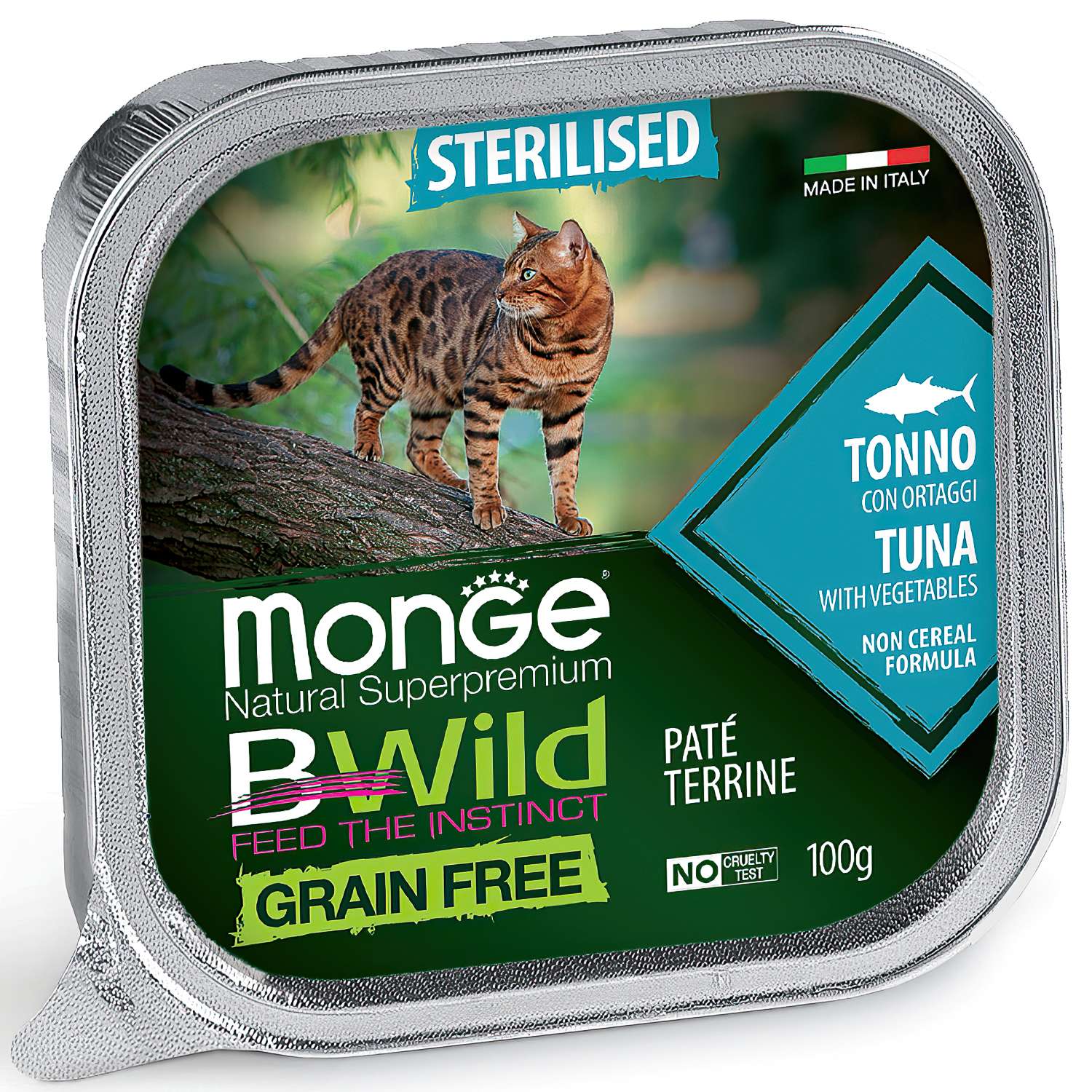 Корм для кошек MONGE BWild Grain free стерилизованных из тунца с овощами консервированный 100г - фото 1