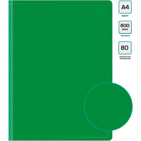 Папка Бюрократ 80шт вкладышей A4 пластик 0.8мм зеленый