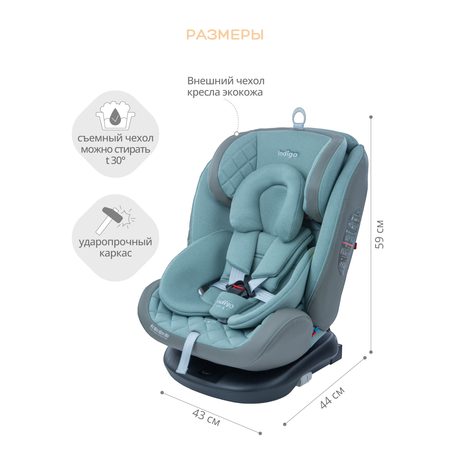 Автокресло Indigo Aero ST-3 Isofix растущее поворотное 0-36 кг шалфей