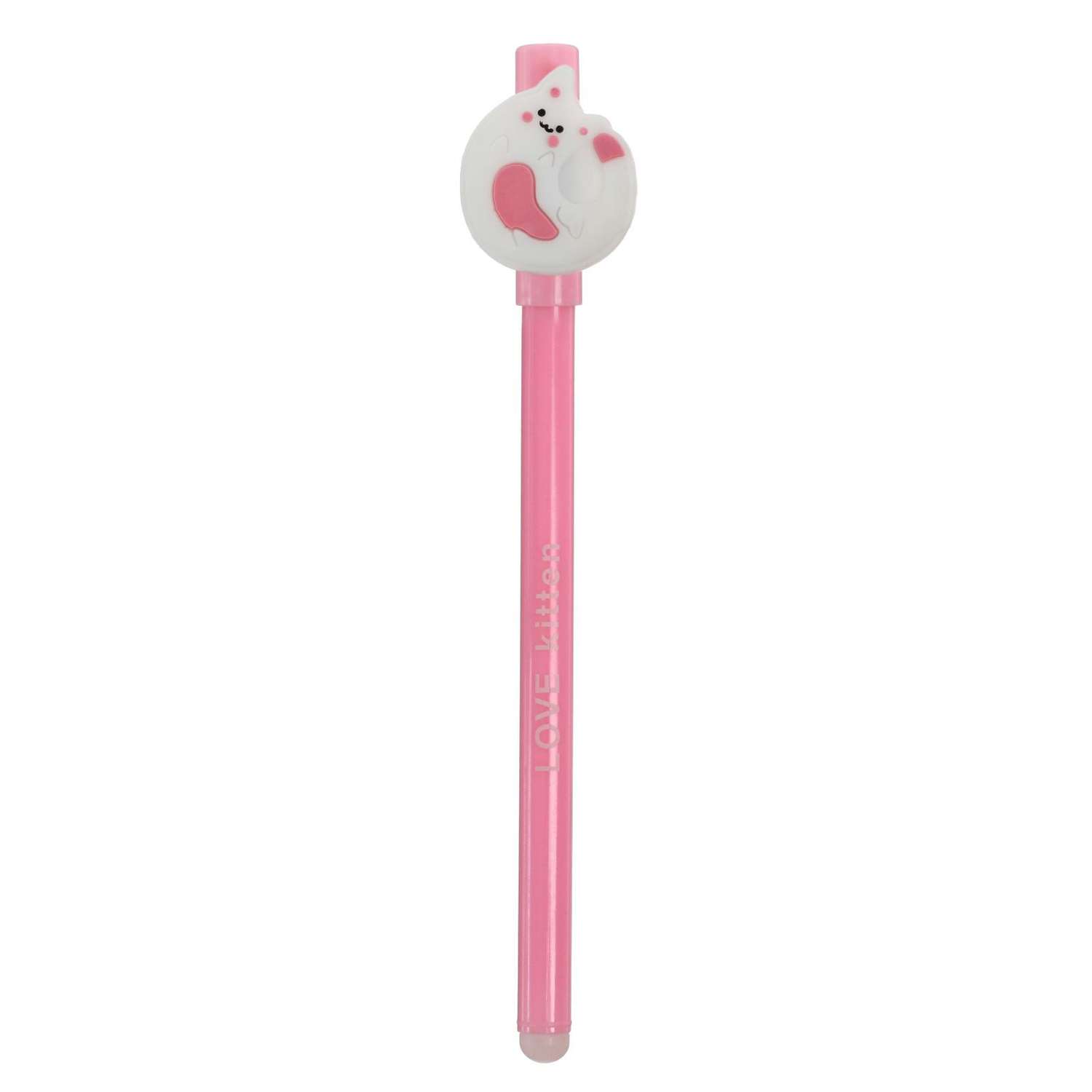 Ручка Sima-Land гелевая со стираемыми чернилами черный корпус розовый «Кошечка круглая» - фото 1