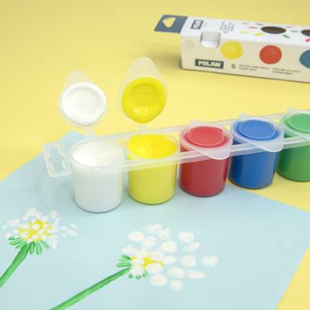 Набор пальчиковых красок MILAN для рисования 6 цветов в баночках по 25 мл в картонной упаковке