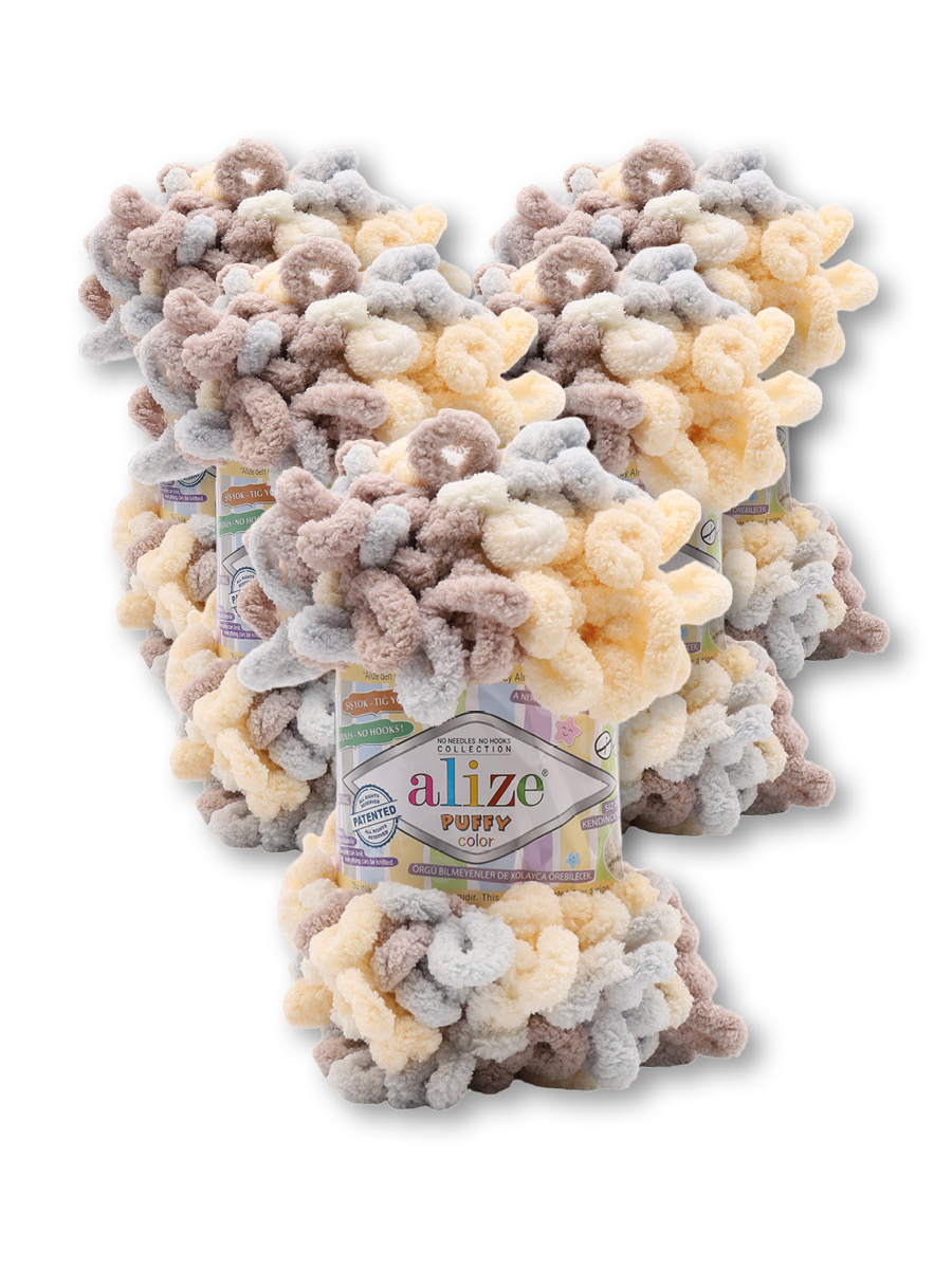 Пряжа для вязания Alize puffy color 100 г 9 м микрополиэстер плюшевая мягкая 6463 секционный 5 мотков - фото 6