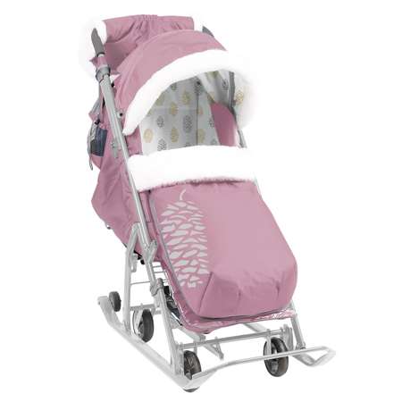 Санки-коляска комбинированная Nika НД7-5К/2 пыльный-розовый с шишкой