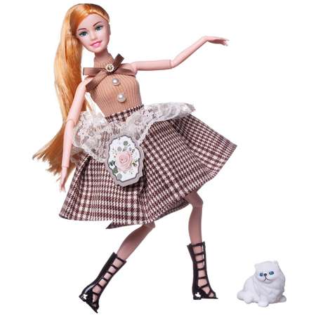 Кукла ABTOYS Современный шик платье с юбкой в клетку светлые волосы 30см