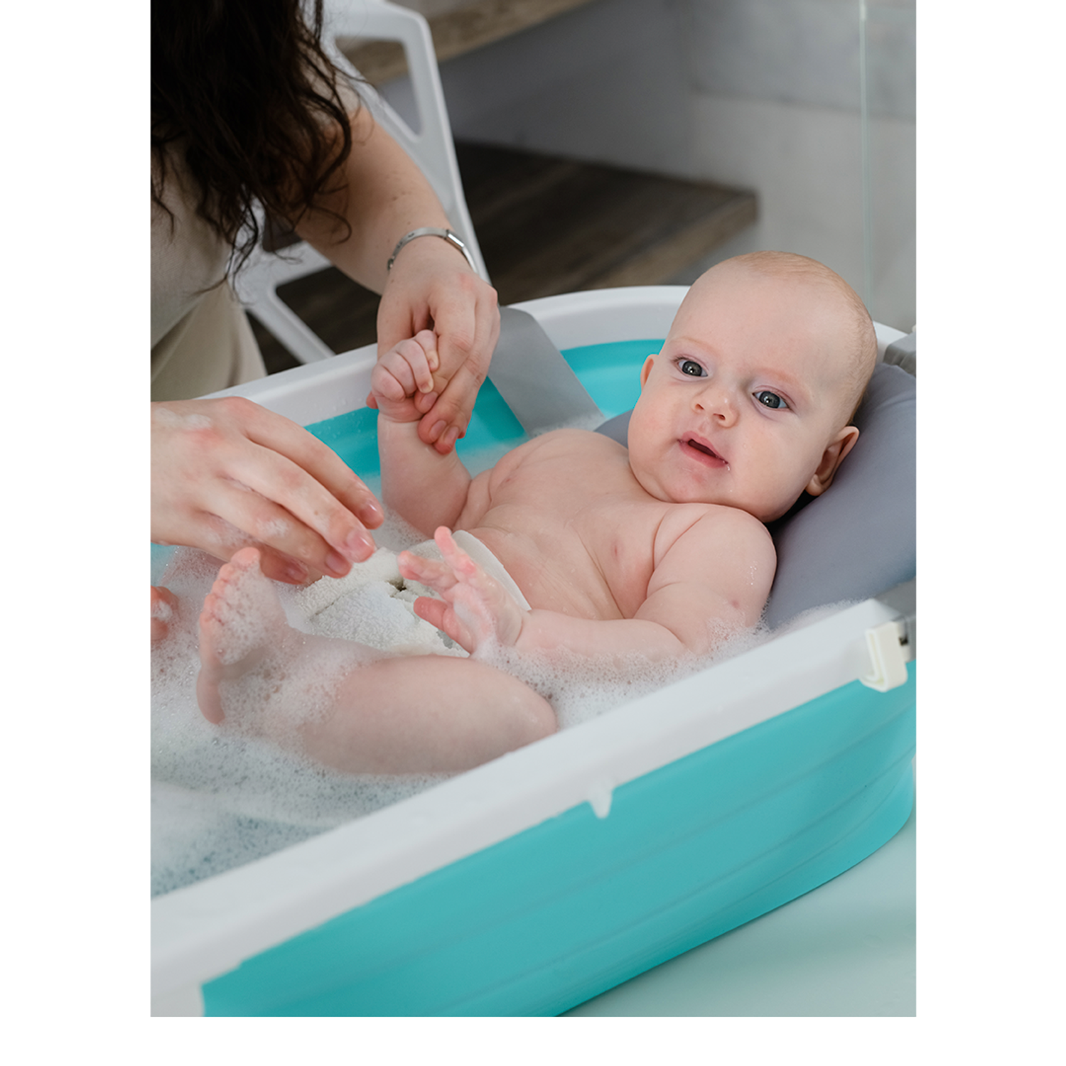Ванночка для новорожденных Miyoumi с матрасиком складная - Mint - фото 12