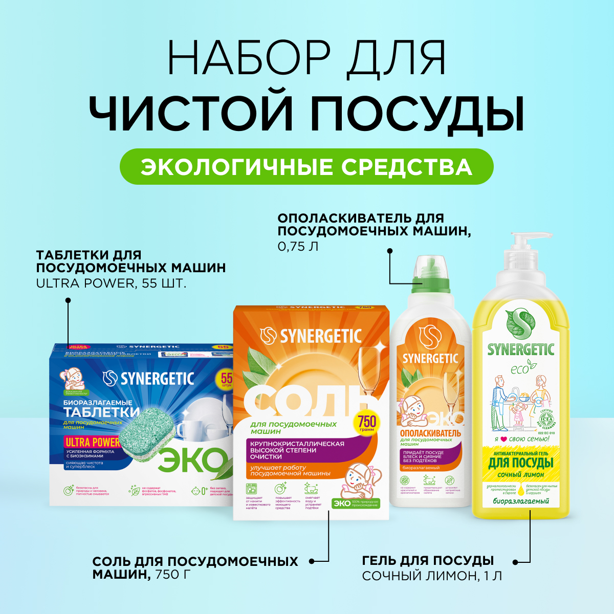 Набор экосредств Synergetic Чистая посуда Ultra Optimum - фото 2