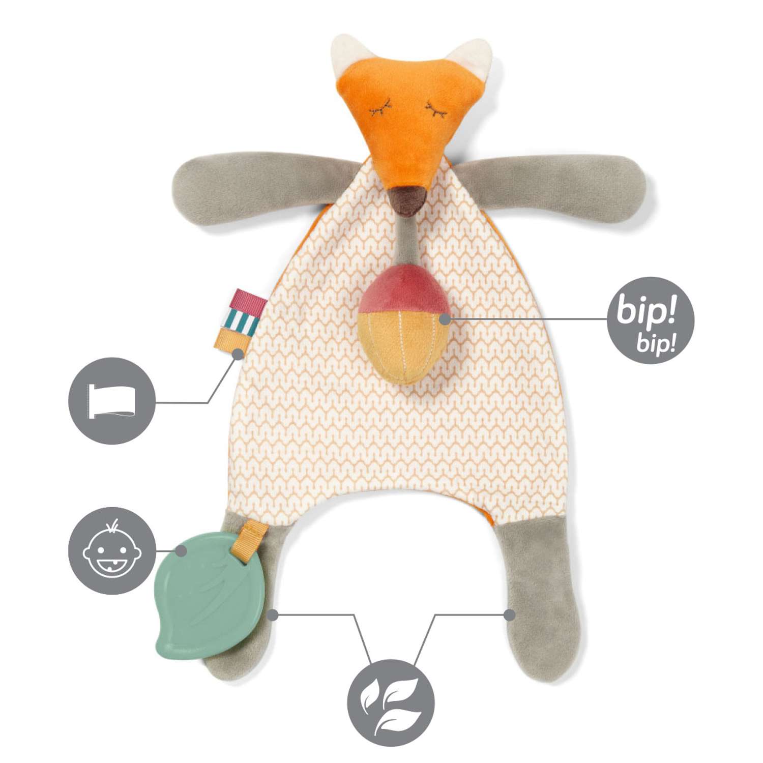 Игрушка Babyono для малышей комфортер с прорезывателем и ленточкой для пустышки Лисенок PETE - фото 1