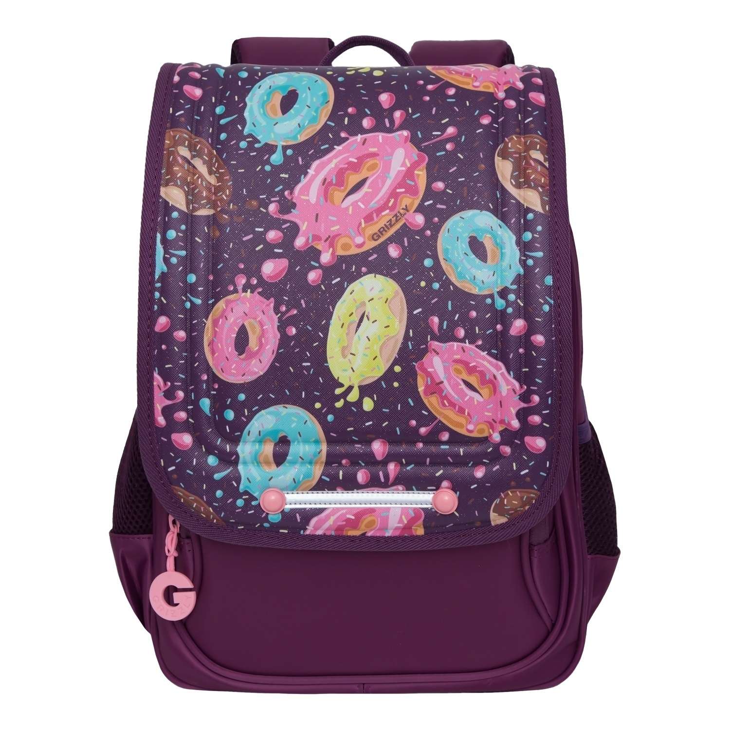 Рюкзак школьный Grizzly Пончики Фиолетовый RAk-090-3/1 - фото 2