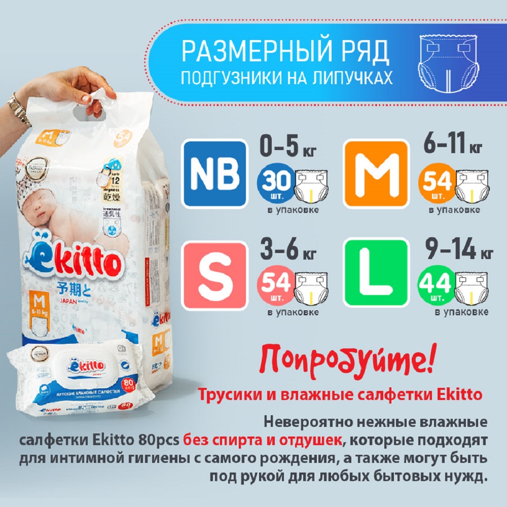 Подгузники Ekitto на липучках 1 размер NB для новорожденных тонкие 0-5 кг 30 шт - фото 9