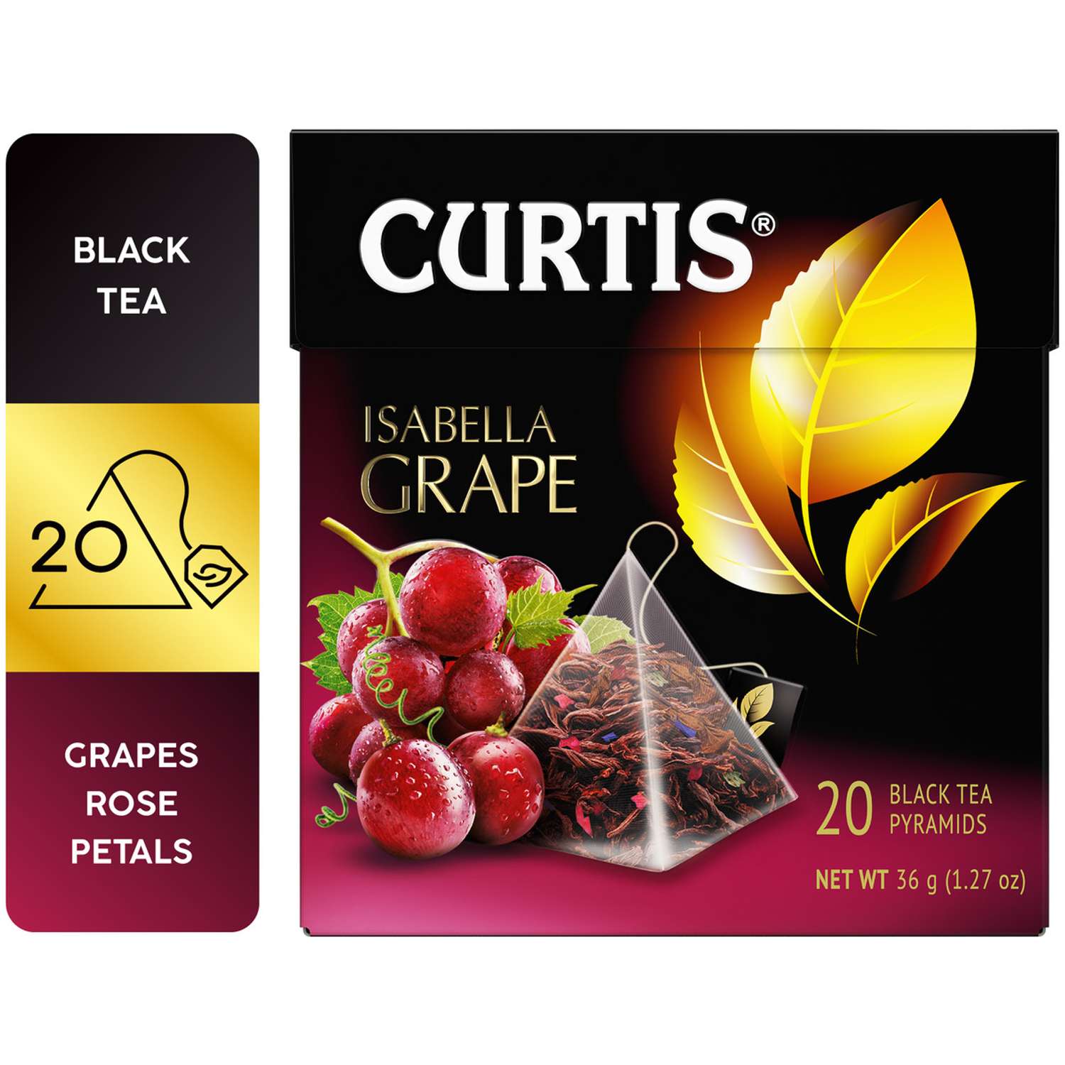 Чай черный Curtis Isabella Grape 20 пирамидок с кусочками красного винограда и лепестками цветов - фото 2