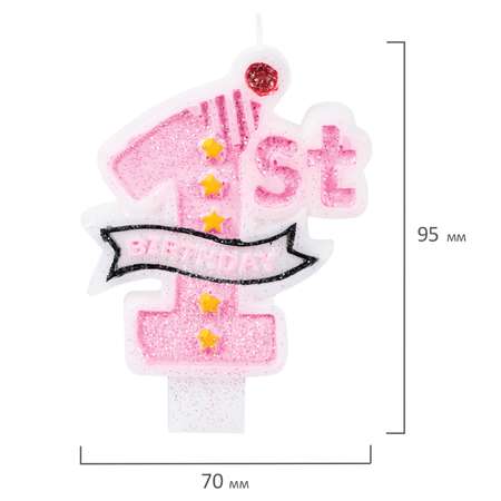Свеча Золотая сказка на торт цифра 1 годик розовая