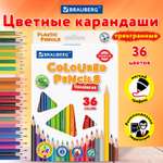 Карандаши цветные Brauberg набор 36 шт трехгранные грифель мягкий 3 мм