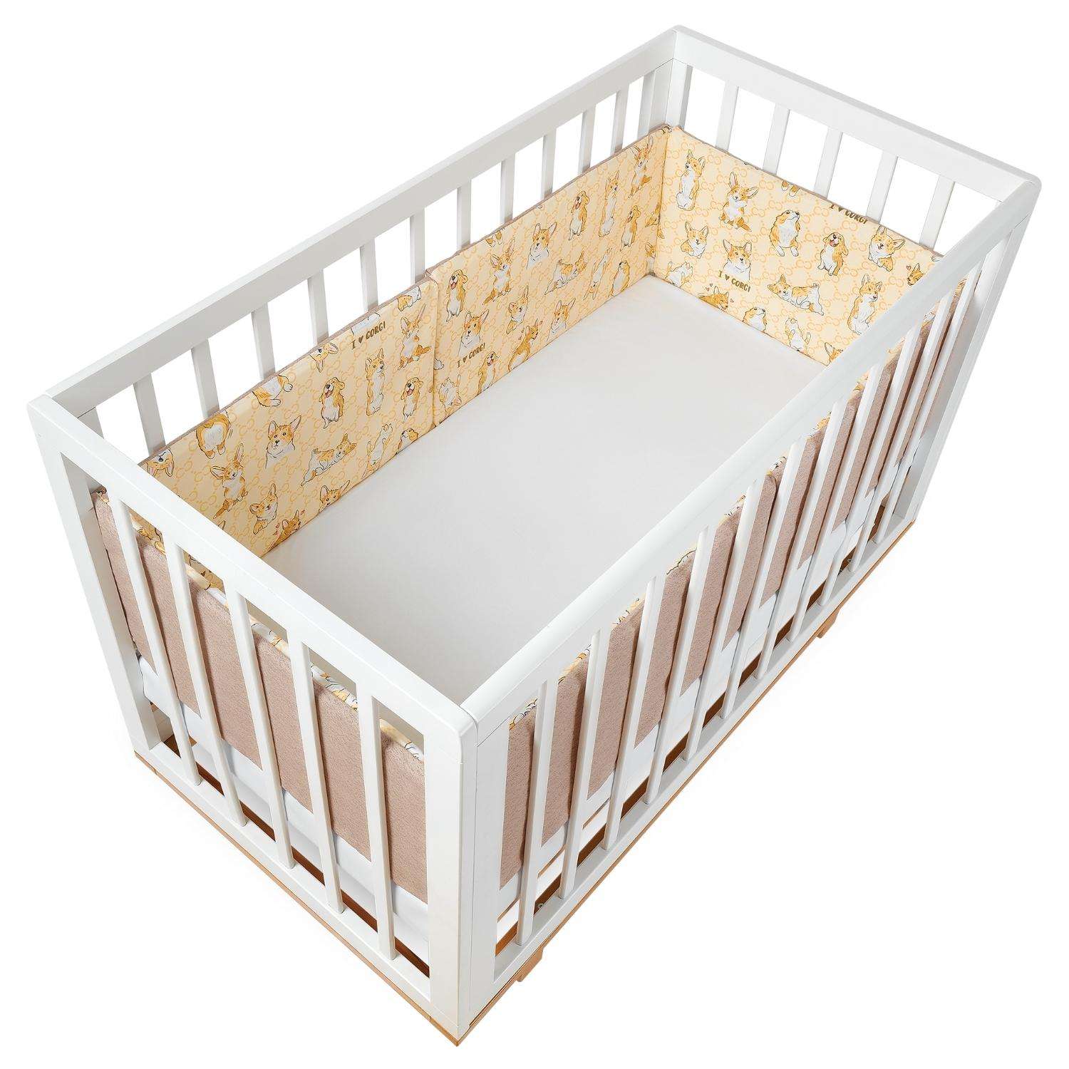 Бортики в кроватку loombee для новорожденных со съемными чехлами на 4 стороны Корги - фото 1