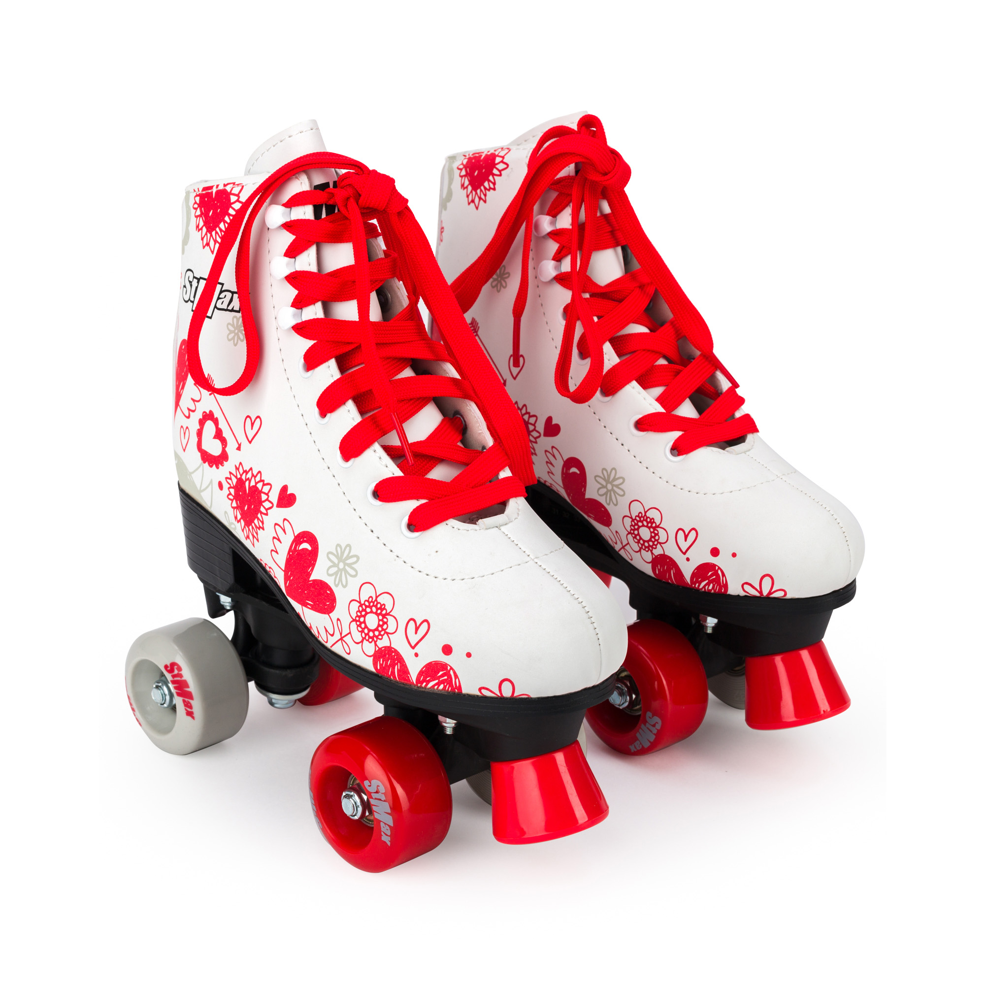 Роликовые коньки SXRide Roller skate YXSKT04RDHR белые с красными  сердечками размер 31-34