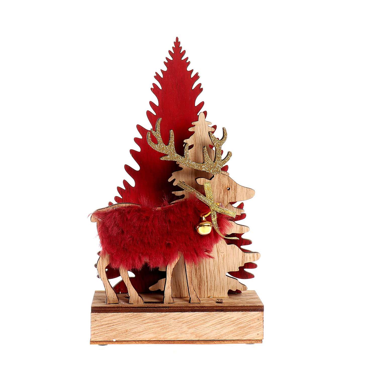 Новогодний декор Лесная мастерская с подсветкой «Ёлочки и олень с колокольчиком» 6×4×23 см красный - фото 7