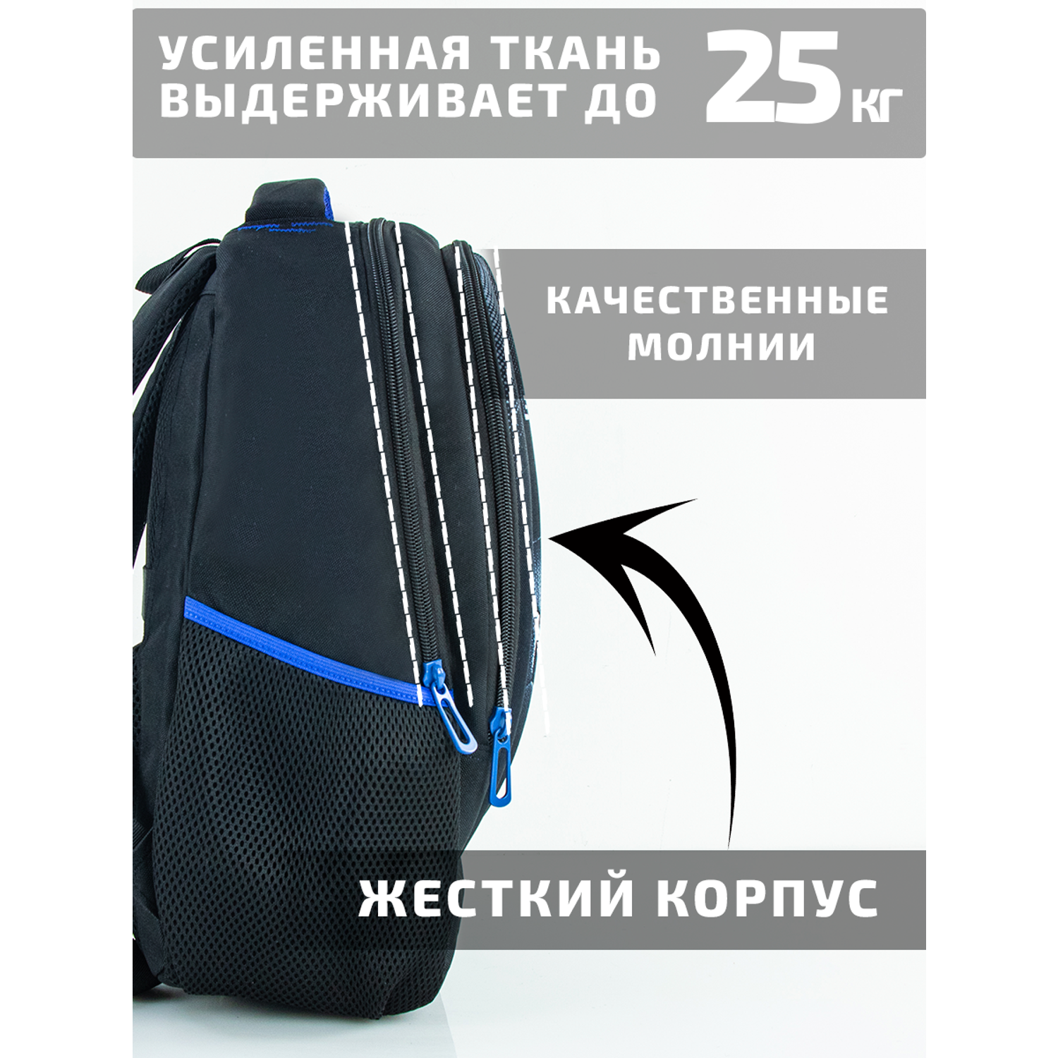 Рюкзак школьный Evoline Черный с мячом синие вставки EVO-DP-ball-blue-41 - фото 11