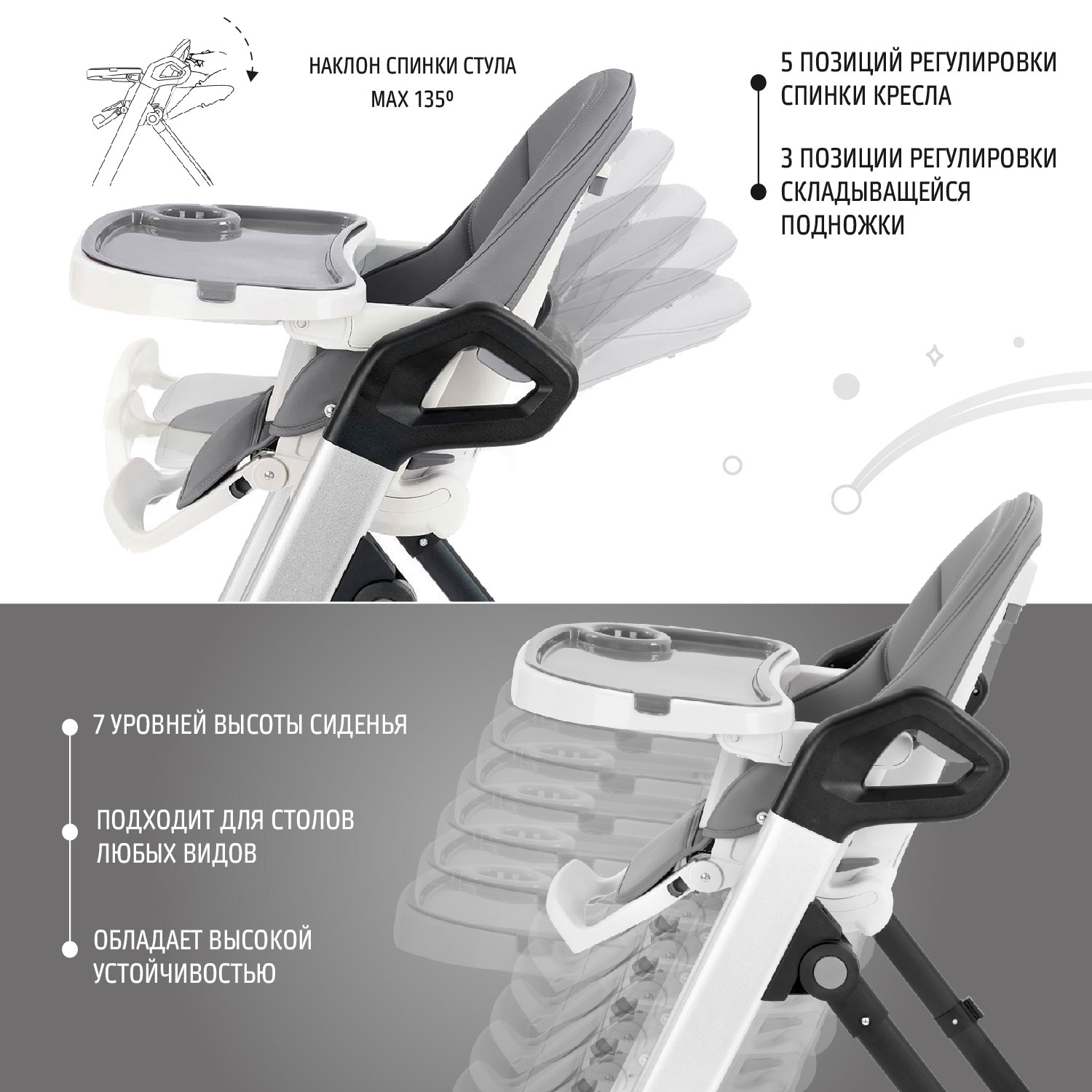 Стульчик для кормления Nuovita Orbita Темно-серый Серебристый - фото 5