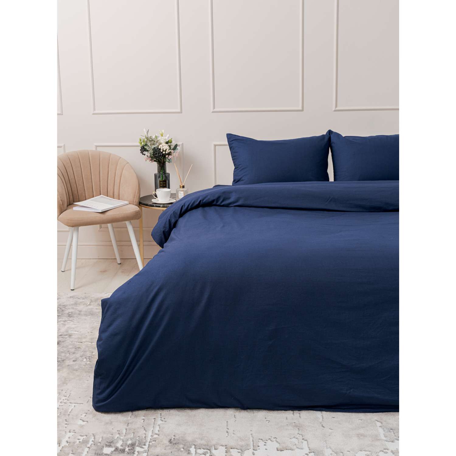 Комплект постельного белья IDEASON Поплин 3 предмета 2.0 спальный темно-синий - фото 7