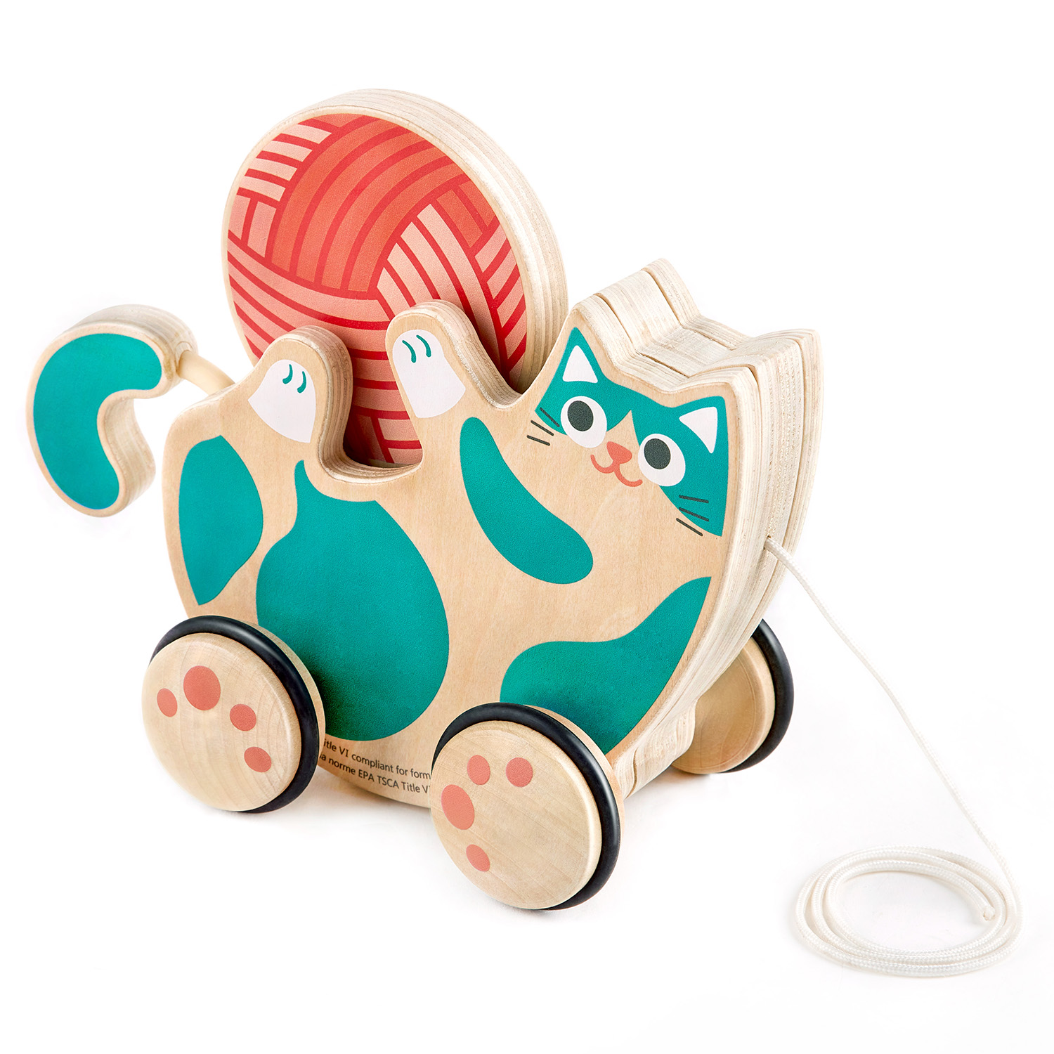 Игрушка для малышей каталка HAPE погремушка Игривый котенок E0366_HP - фото 6