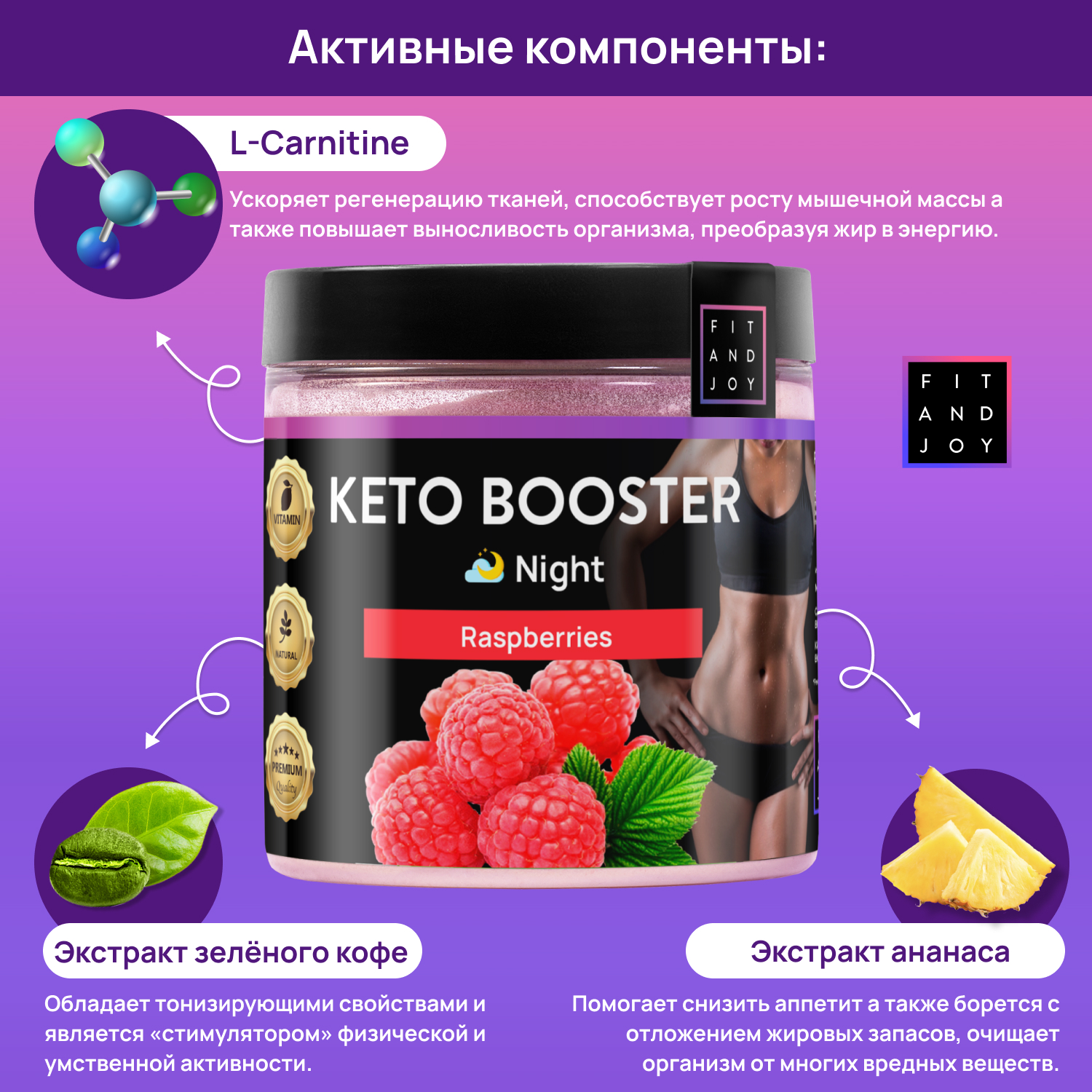 Жиросжигатель для похудения FIT AND JOY Keto Booster Малина Ночь - фото 4