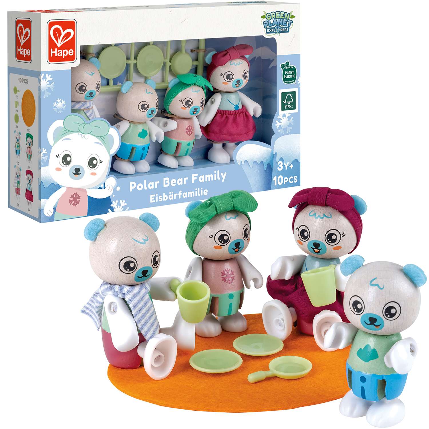 Игрушки фигурки Hape животных Семья белых медведей 4 предмета в наборе E3529_HP - фото 1