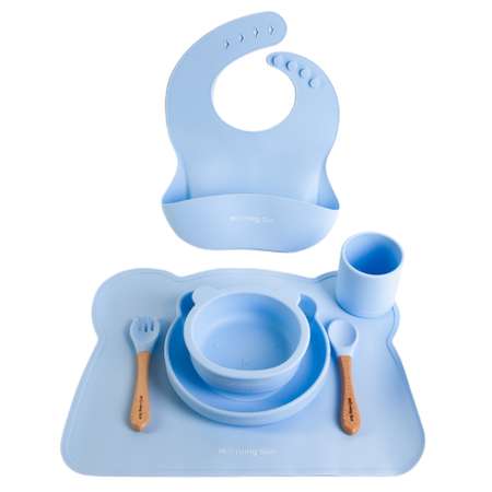 Набор детской посуды Morning Sun Силиконовый 7 предмета голубой с ковриком