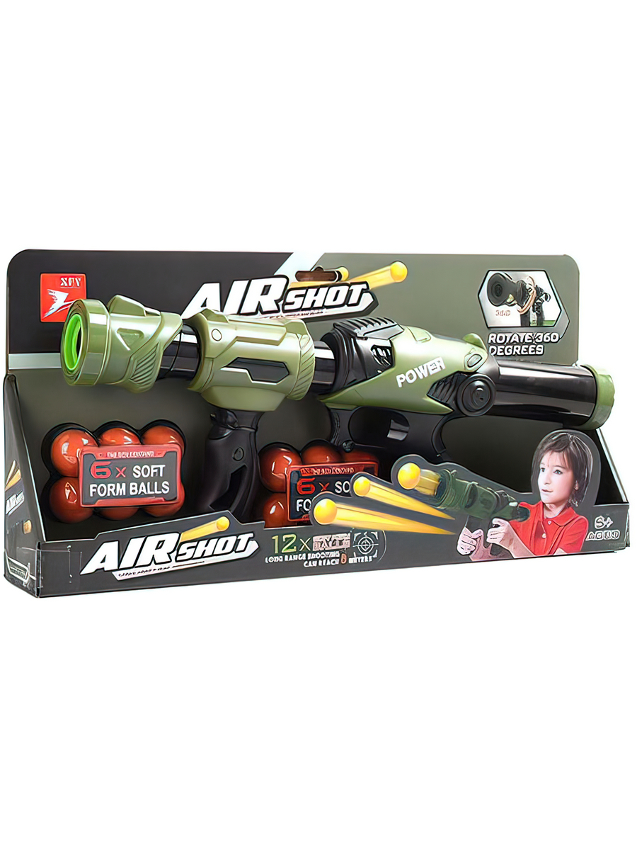 Бластер XIN TOYS Воздушное оружие: Шотган 30 см 12 шаров зелёный - фото 2